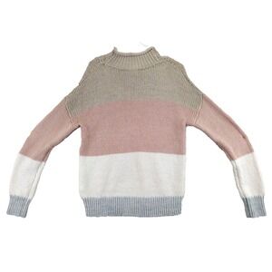 GAP Colorblock Mock Neck Sweater XS S Beige Pink White Grey Knit Pullover
